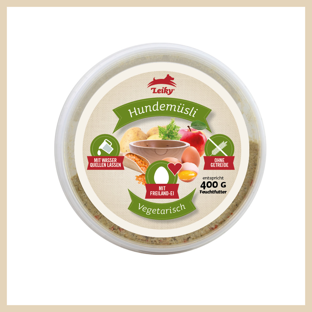 Leiky Hundemüsli Vegetarisch 500 G – Getreidefrei, Glutenfrei, Mit Ei, Linsen & Gemüse, Ergänzungsfutter